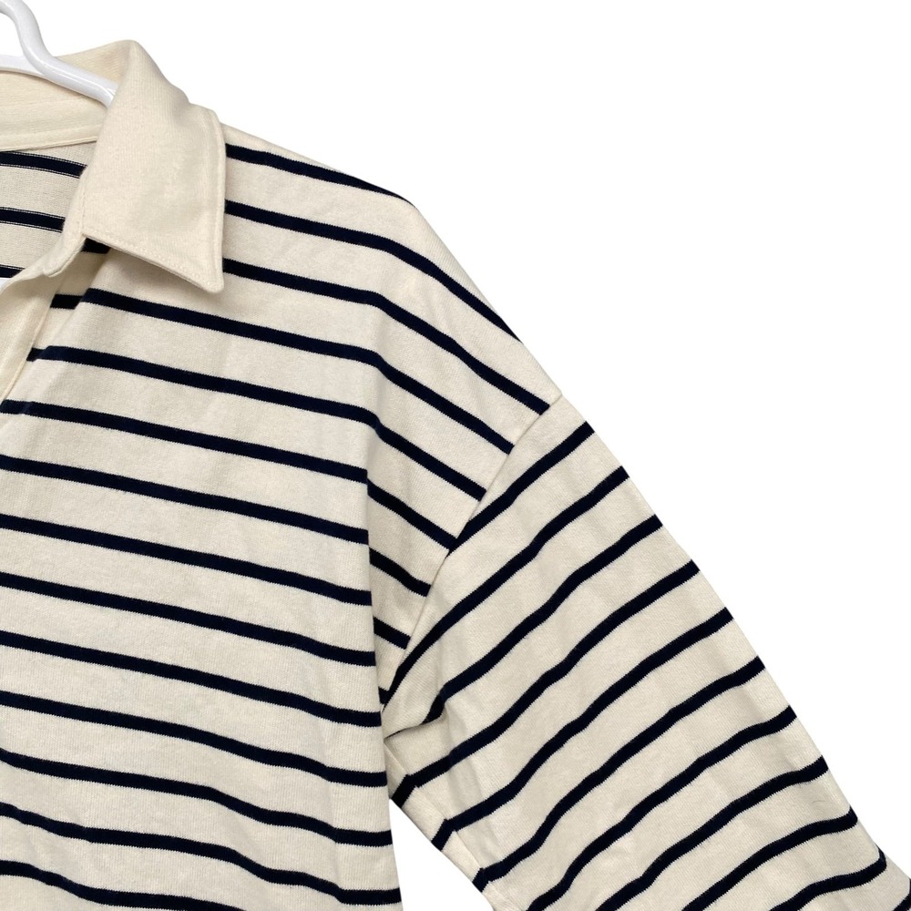 L.L. Bean Striped Polo Shirt V-Neck 3/4 Sleeve Women's XL REG Cream Navy - Picture 3 of 9